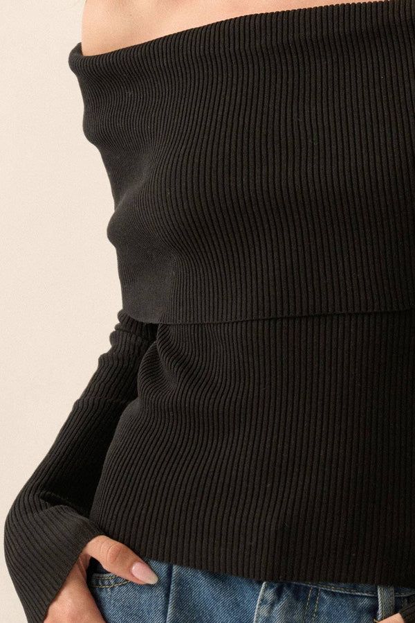 Shaper Fit Rib-Knit Off-Shoulder Foldover Top