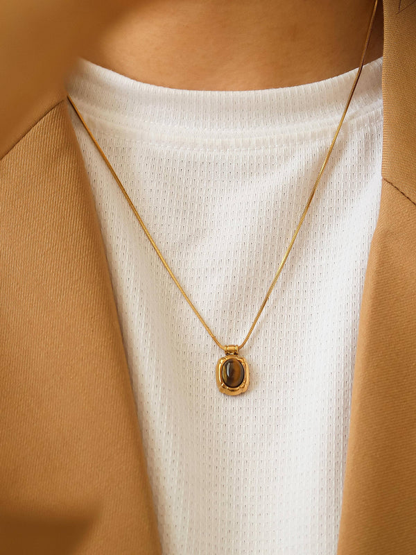 18K Gold Non-Tarnish Natural Stone Necklace