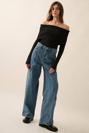 Shaper Fit Rib-Knit Off-Shoulder Foldover Top