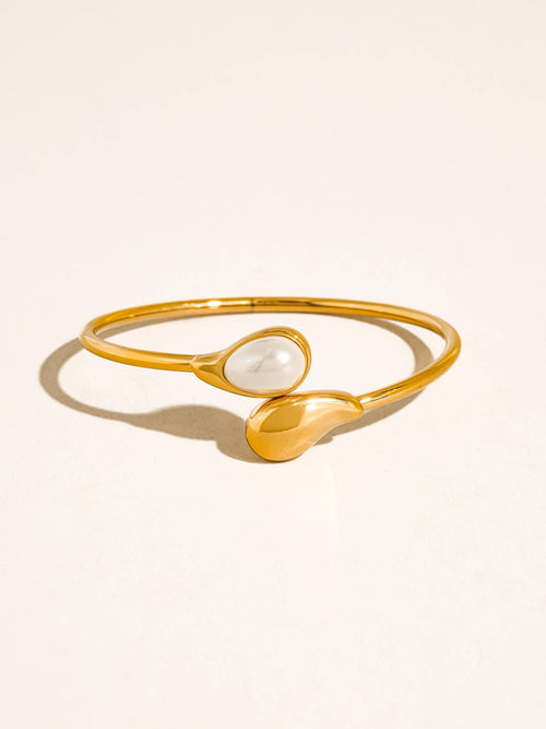 18K Gold Non-Tarnish Open Cuff Stone Bracelet