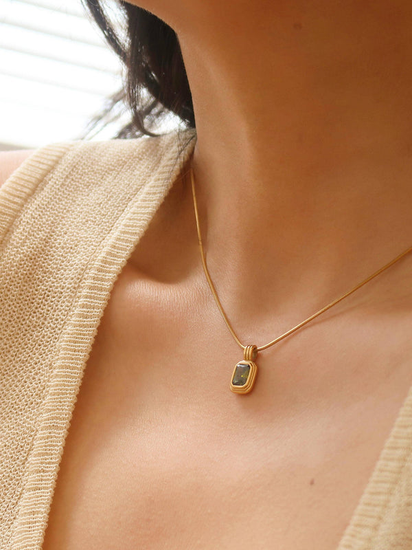 Maeve 18K Non-Tarnish Green Square Stone necklace