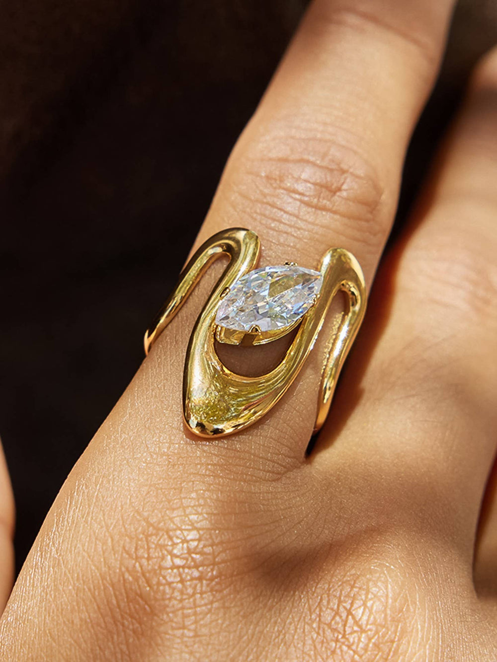 Vana 18K Gold Non-Tarnish Marquise CZ Open Ring