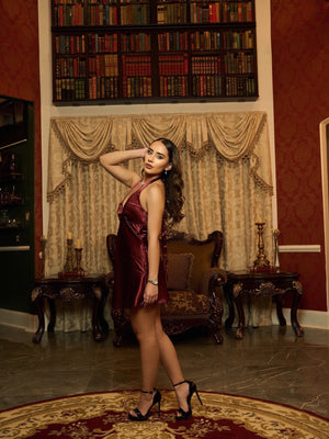 Satin halter mini dress