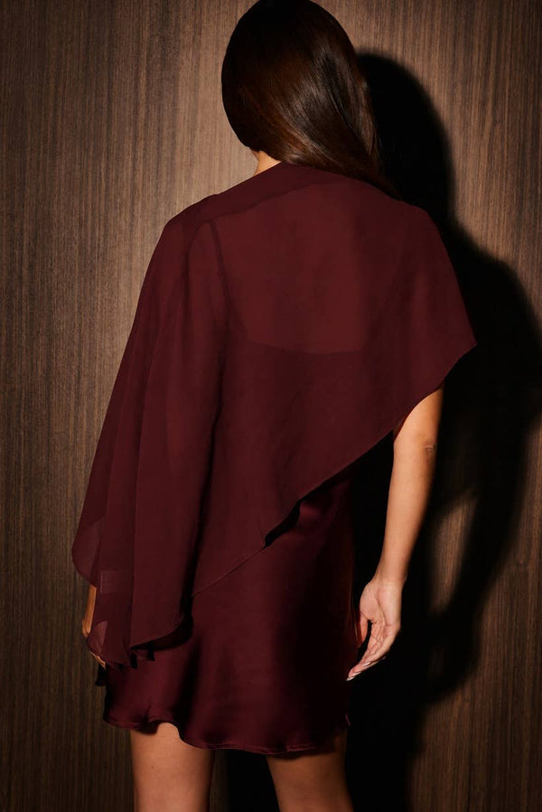 SPAGHETTI STRAP BIAS MINI DRESS WITH SHEER CAPE