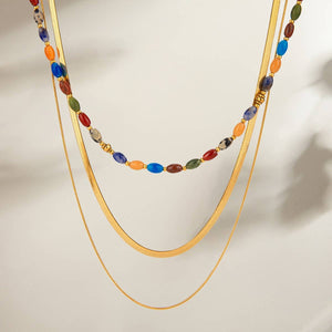 NATURAL STONE  STAINLESS STEEL LAYERED NECKLACE | 40NK9612