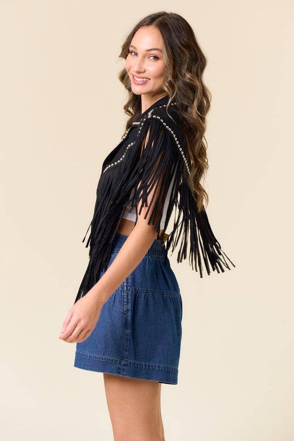 ELLA STUDDED FRINGE SHRUG