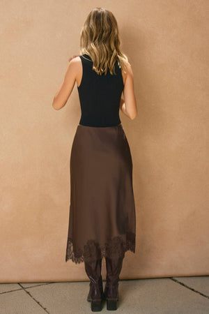 Satin Lace Hem Skirt