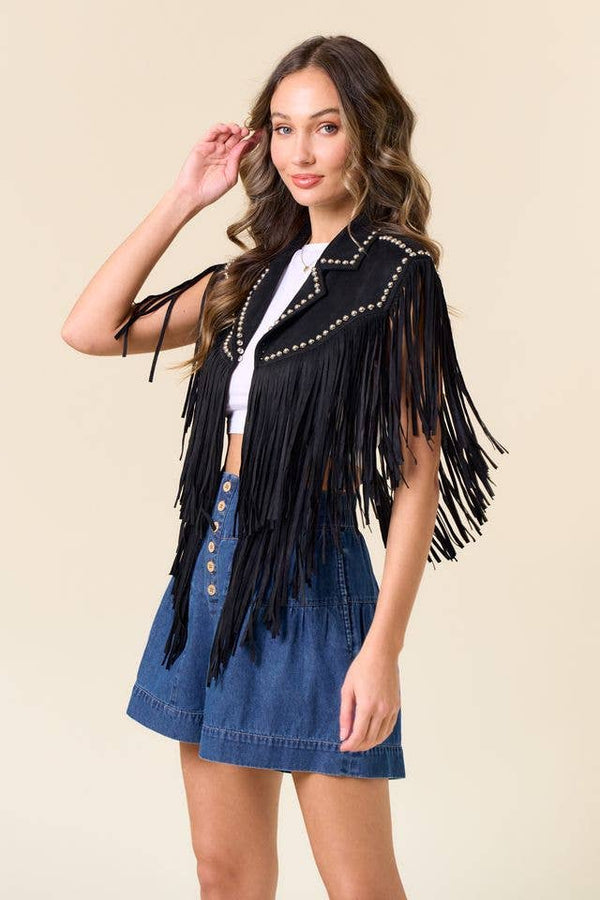 ELLA STUDDED FRINGE SHRUG