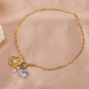 18K STAINLESS STEEL TARNISH FREE FLOWER NECKLACE