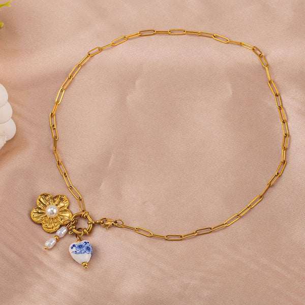 18K STAINLESS STEEL TARNISH FREE FLOWER NECKLACE