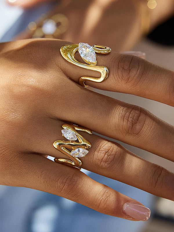 Vana 18K Gold Non-Tarnish Marquise CZ Open Ring