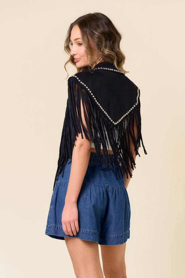ELLA STUDDED FRINGE SHRUG