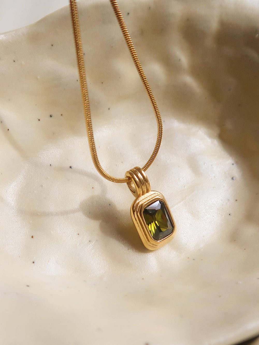 Maeve 18K Non-Tarnish Green Square Stone necklace