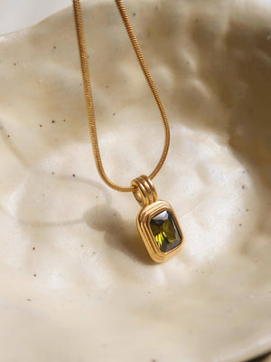 Maeve 18K Non-Tarnish Green Square Stone necklace