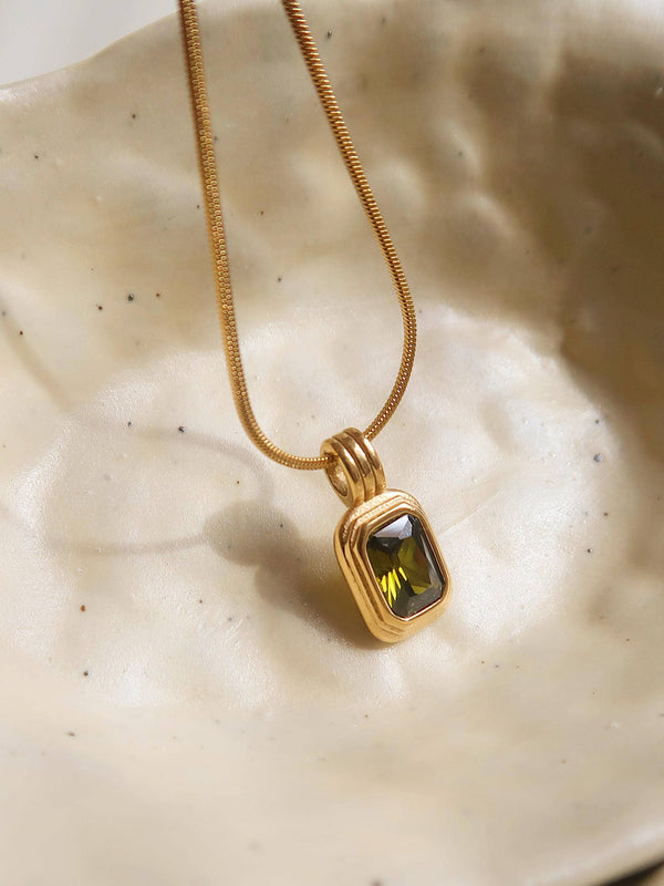 Maeve 18K Non-Tarnish Green Square Stone necklace