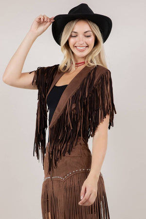 CHOCO FRINGE SUEDE COLLAR / SHRUG