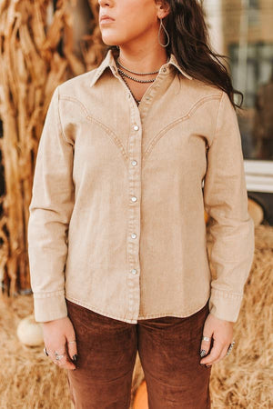 Cream Mineral Wash Button Down Shirt