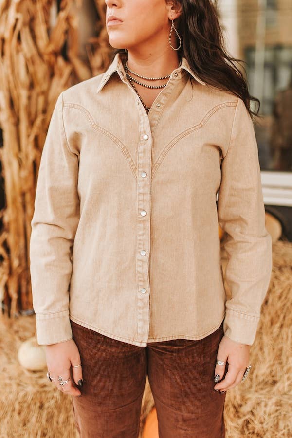 Cream Mineral Wash Button Down Shirt