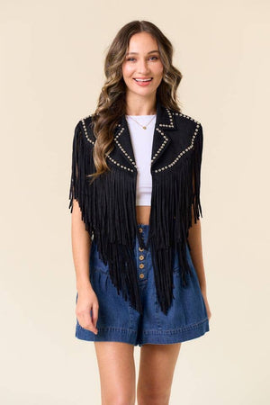 ELLA STUDDED FRINGE SHRUG