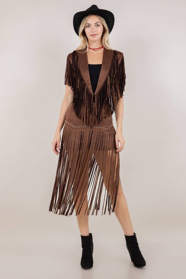 CHOCO FRINGE SUEDE COLLAR / SHRUG
