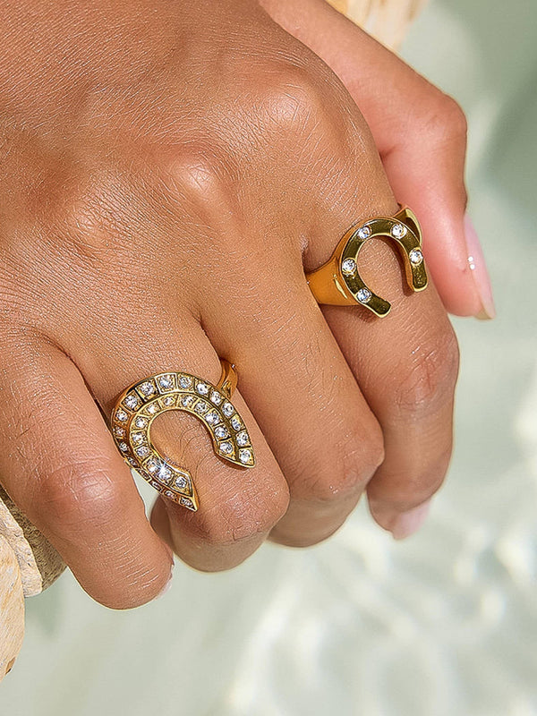 18K Gold Non-Tarnish CZ Horseshoe Ring