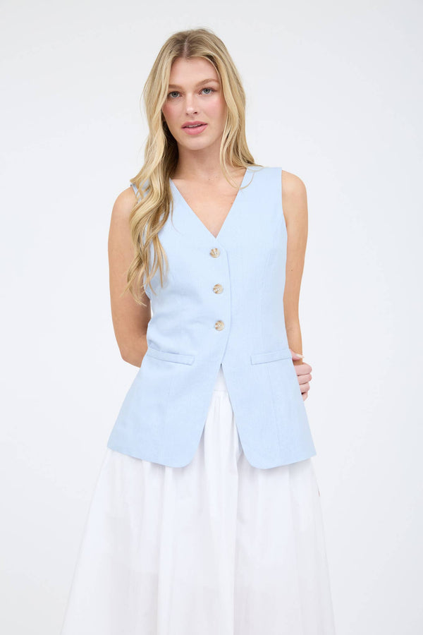 SLEEVELESS BUTTON DOWN BLOUSE