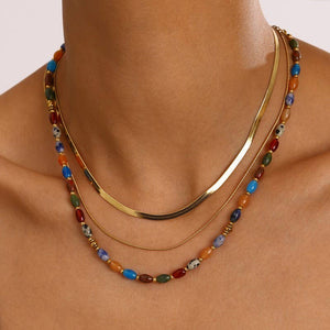 NATURAL STONE  STAINLESS STEEL LAYERED NECKLACE | 40NK9612