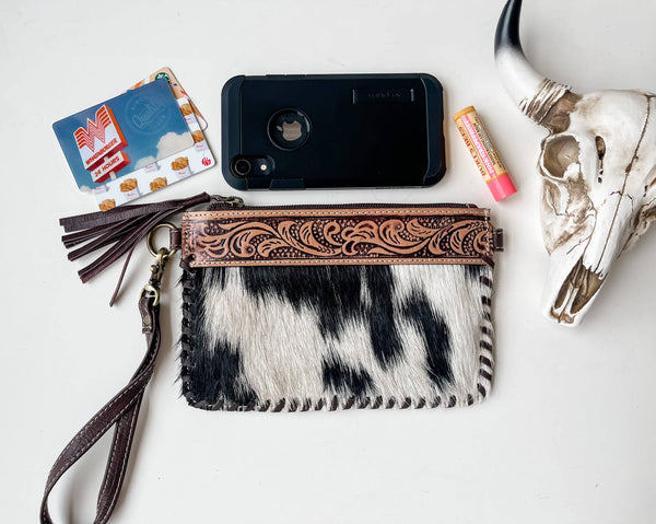 Western Mini Mobile Cowhide Tooled Leather Crossbody