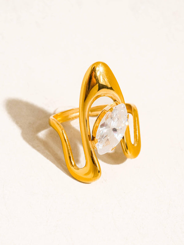 Vana 18K Gold Non-Tarnish Marquise CZ Open Ring