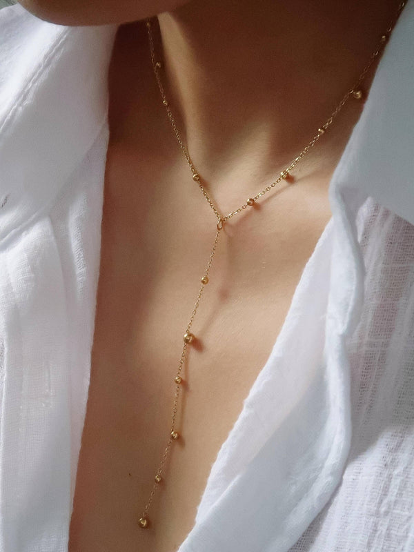 Brisse 18K Gold Non-Tarnish Dressy Beaded Y Lariat Necklace
