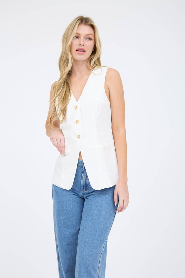 SLEEVELESS BUTTON DOWN BLOUSE