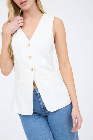 SLEEVELESS BUTTON DOWN BLOUSE