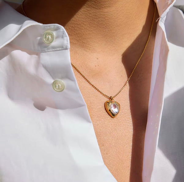Gold heart cz necklace