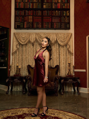 Satin halter mini dress