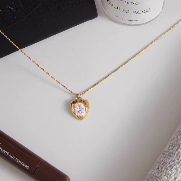 Gold heart cz necklace