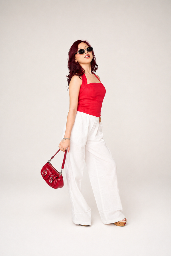 Cherry red linen halter top
