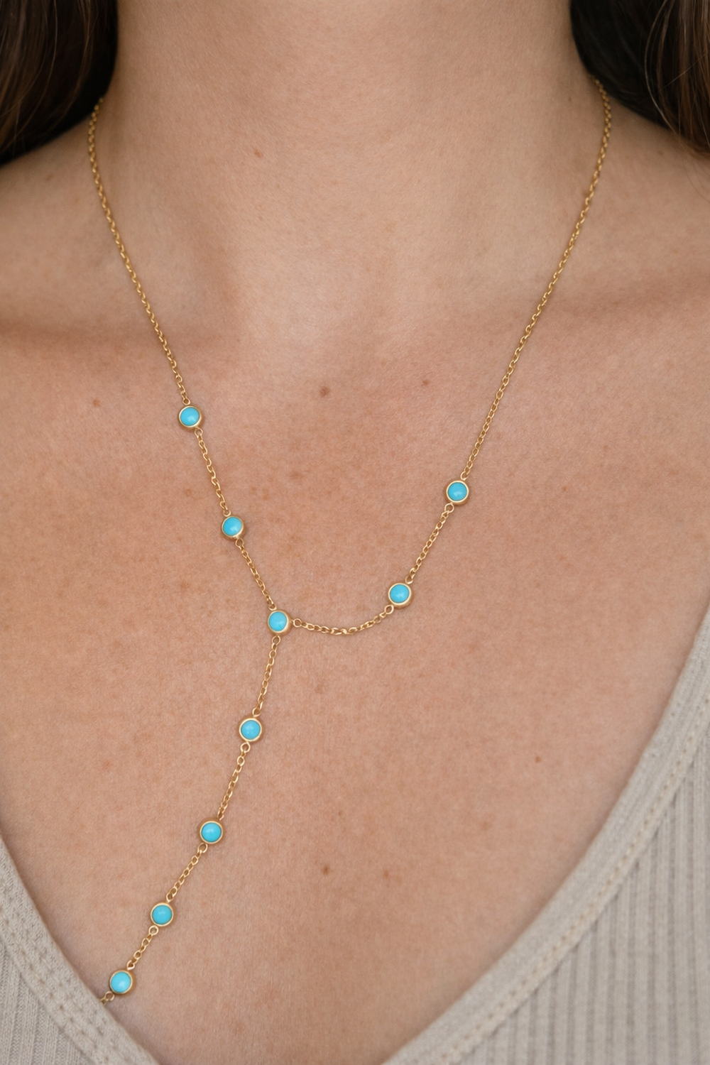 Faux turquoise lariat necklace