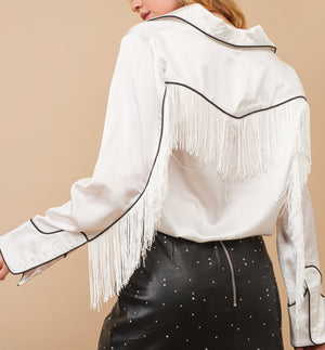 Satin fringe button down