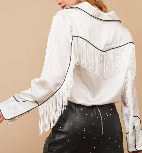 Satin fringe button down