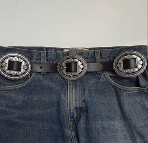 Black genuine leather concho belt