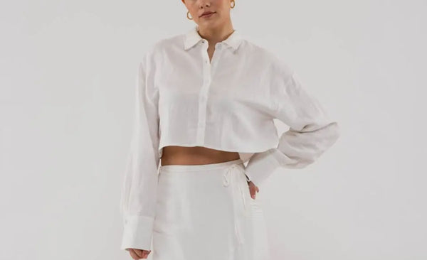 White linen button down cropped