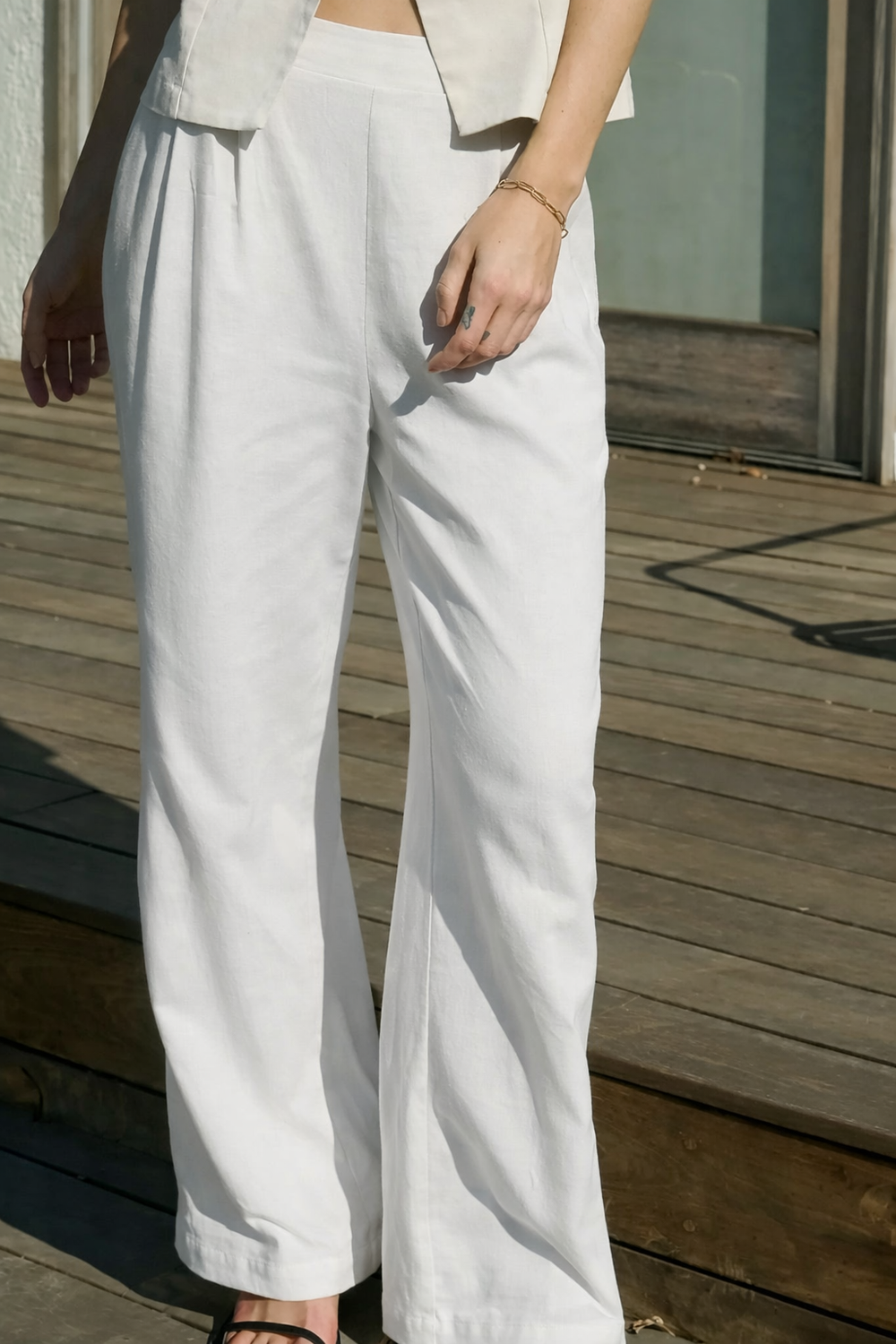 HIGH WAIST FRONT PLEAT LINEN PANTS