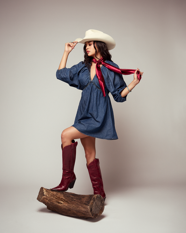 Denim balloon sleeve dress