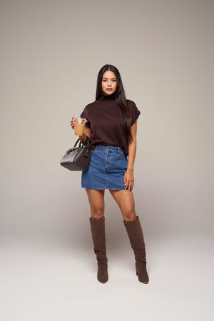 Coffee mock neck