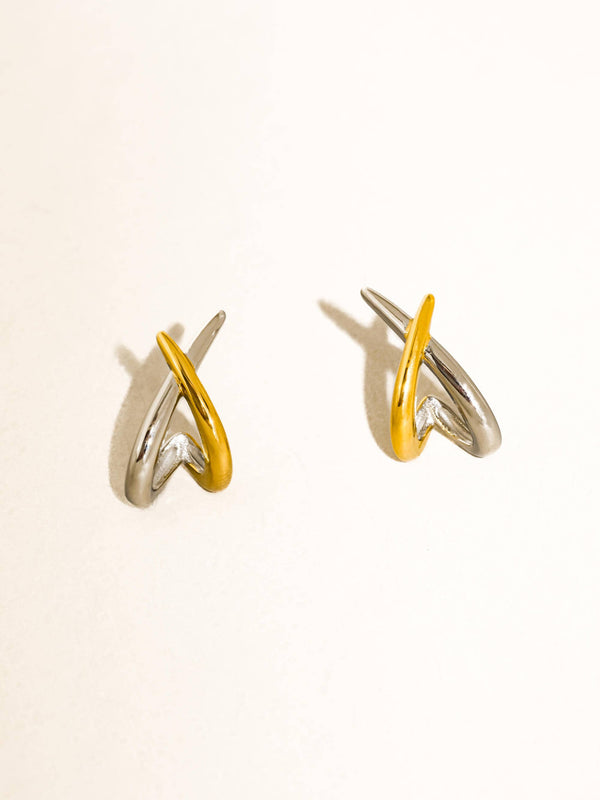 Staven 18K Gold Non-Tarnish Two Tone Crossover Earrings