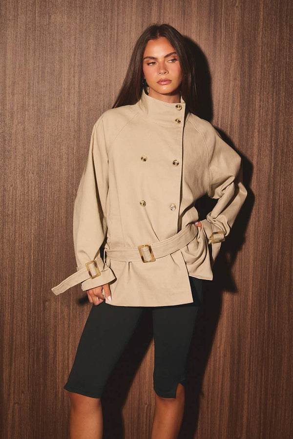 LONG SLEEVE HIGH NECK TRENCH JACKET