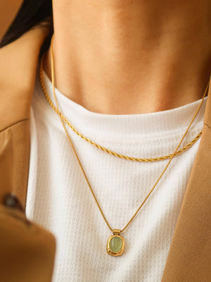 18K Gold Non-Tarnish Natural Stone Necklace
