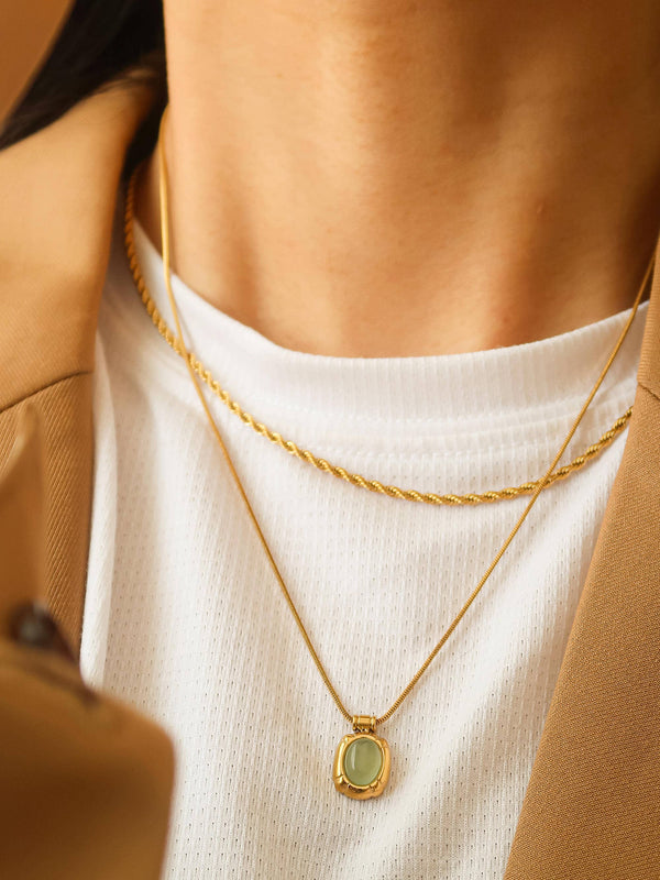 18K Gold Non-Tarnish Natural Stone Necklace