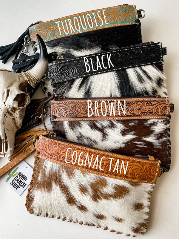 Western Mini Mobile Cowhide Tooled Leather Crossbody