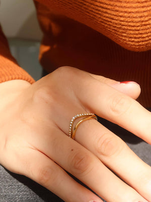 Orleans 18K Gold Non-Tarnish Layered V Rhinestone Ring